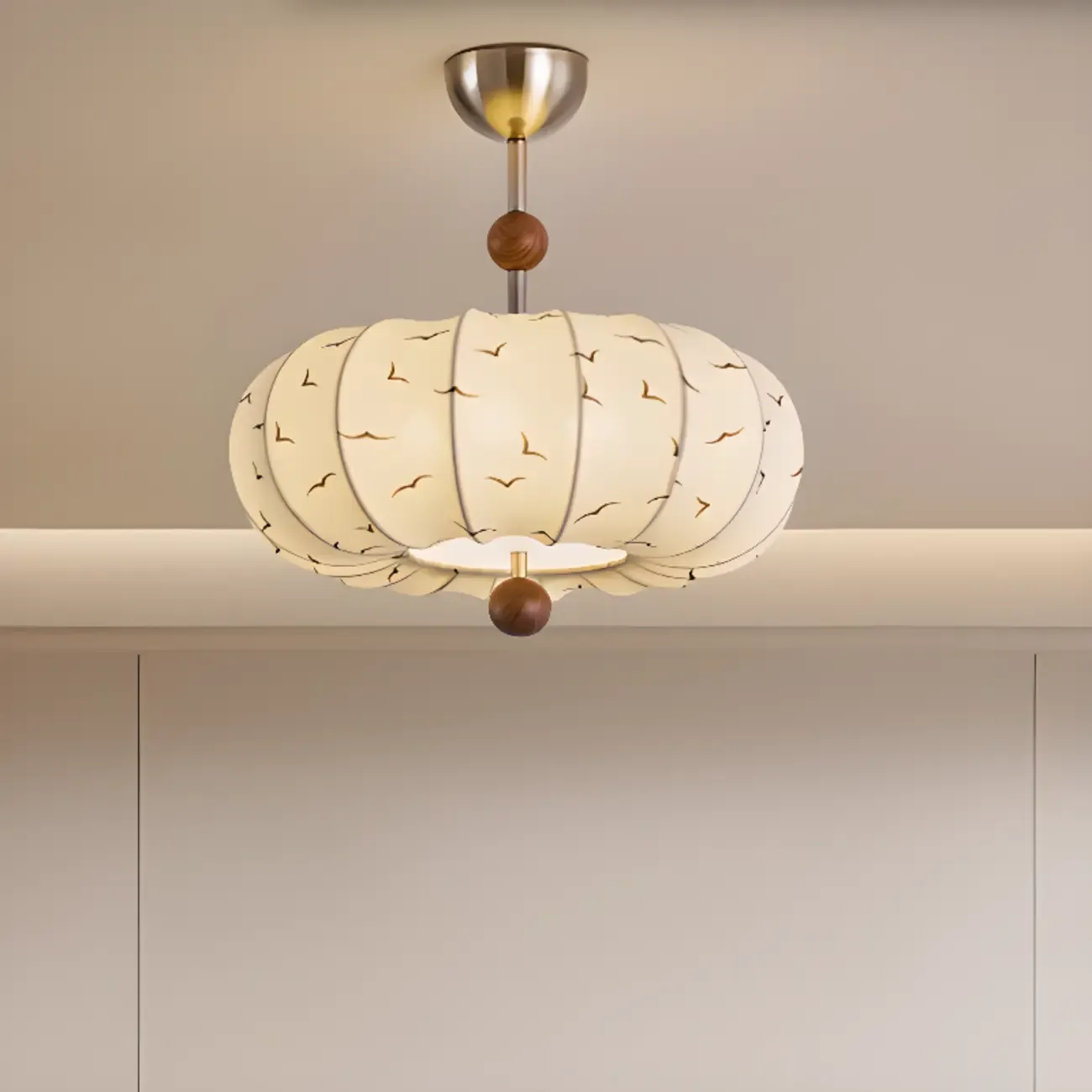 Modern Off-white Fabric Pendant Light with 5-Light & LED