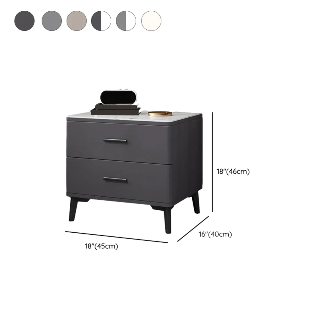 Modern White Stone Top Oak 2-Drawer Nightstand