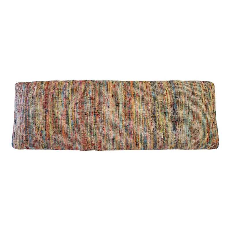 Multi-Color Rainbow Stripe Bohemian Upholstered Bench with Blue Legs – Seats 2
