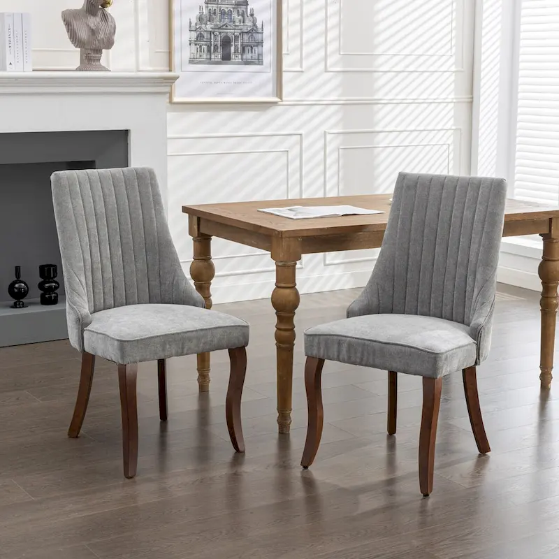 2-Piece Armless Dining Chairs Set with High Back, Upholstered Kitchen Accent Chairs with Curved Solid Wood Legs