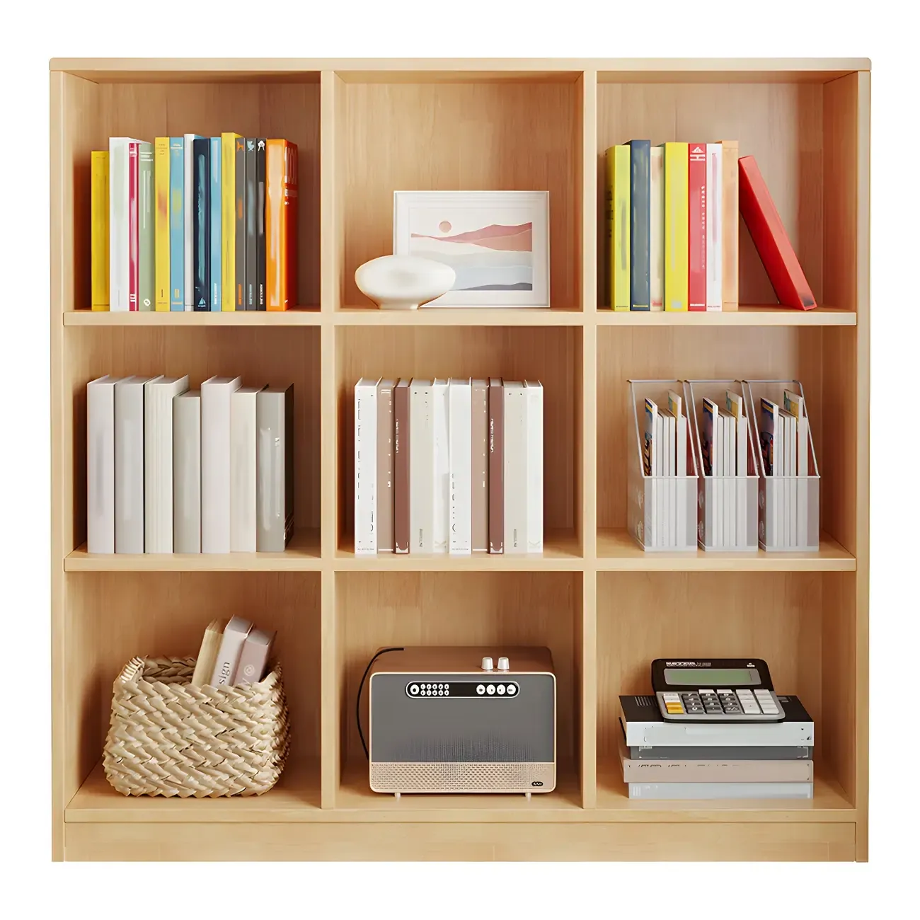 Modern Wooden Closed Back Bookcase with Shelves