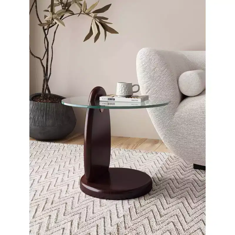 Manhattan Comfort Artesia Tempered Glass Top End Table Dark Walnut