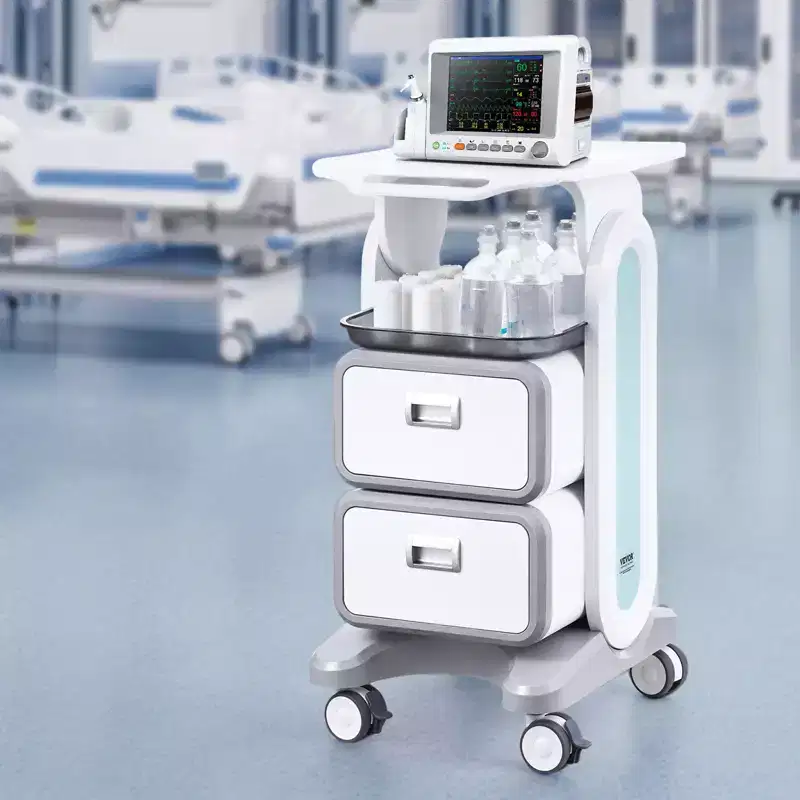 VEVOR 3 Tiers Lab Carts, Lab Utility Cart with 2 Drawers & 1 Top Tray, Mobile Medical Cart with ABS Material, Lab Rolling Cart