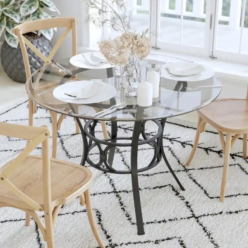 Clear Glass Round Dining Table with Metal Frame 42-inch