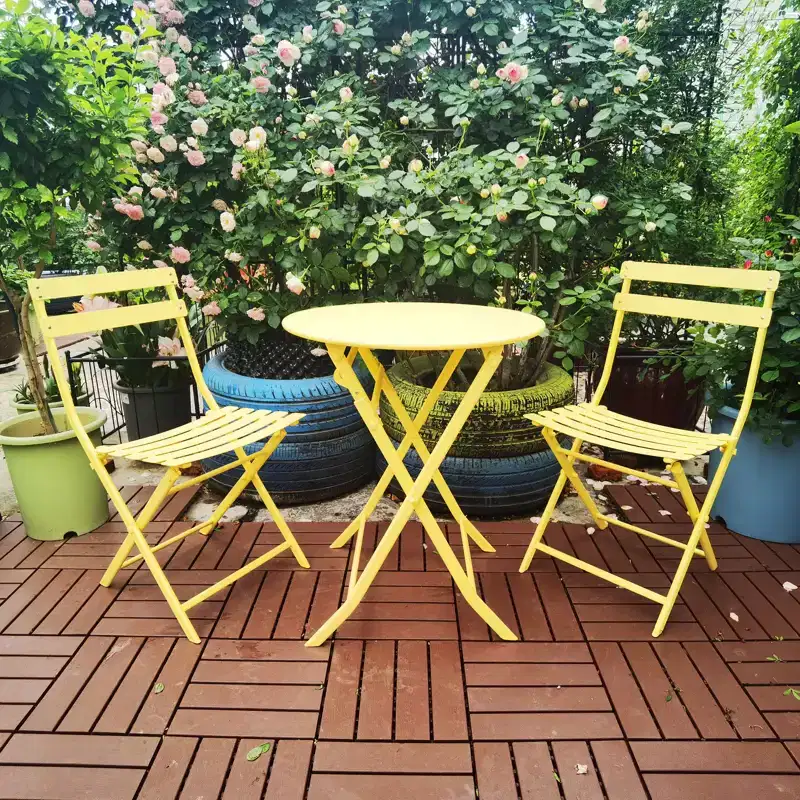 MAYEERTY 3 Piece White Foldable Patio Bistro Set, Round Table & Chairs