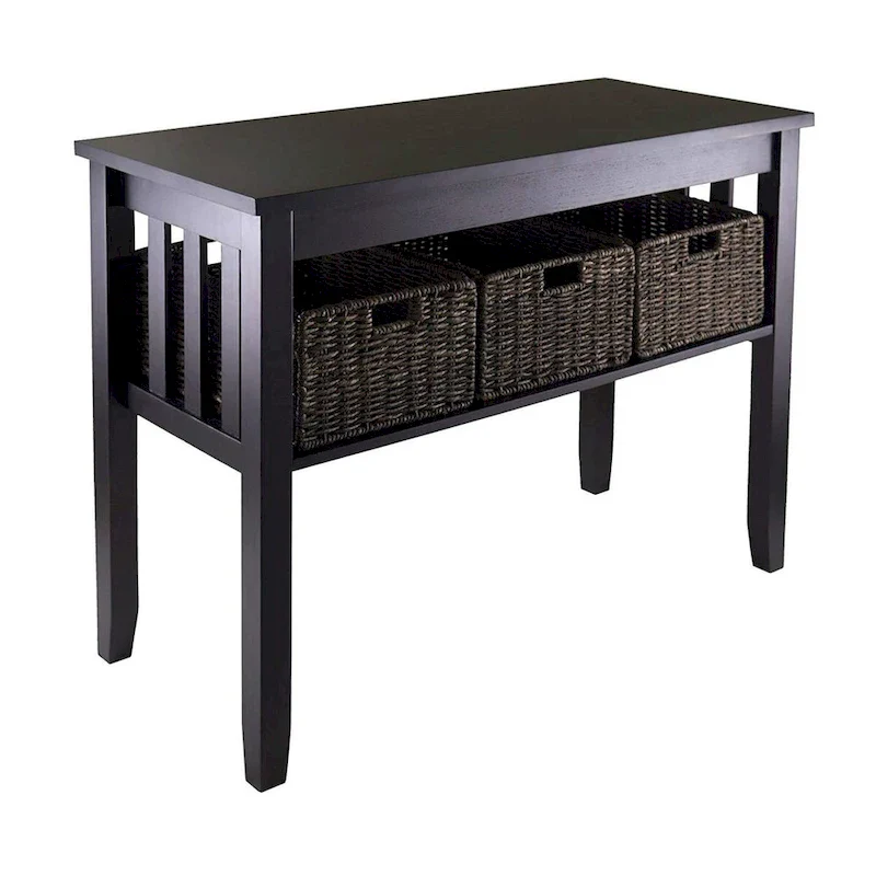Espresso 2 Tier Entryway Hall Console Table with 3 Storage Baskets - 40W x 18D x 30H