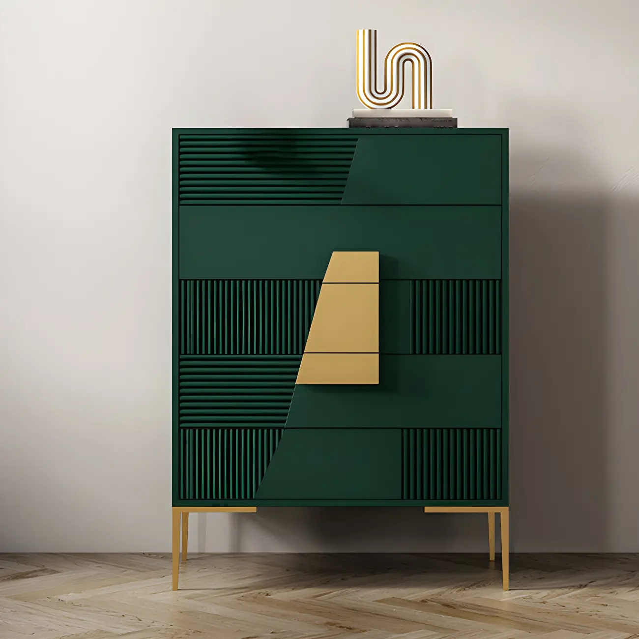 Elegant Wooden Sideboard with Drawers in Green/Grey