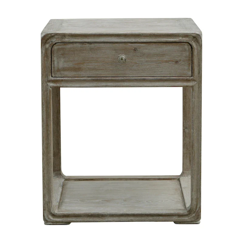 Artissance Peking Square Side Table w/Drawer, 27Inch Tall, White Wash