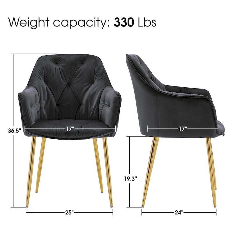 ivinta Tufted Dining Chairs Set of 2, Accent Chair with Solid Gold Plated Legs