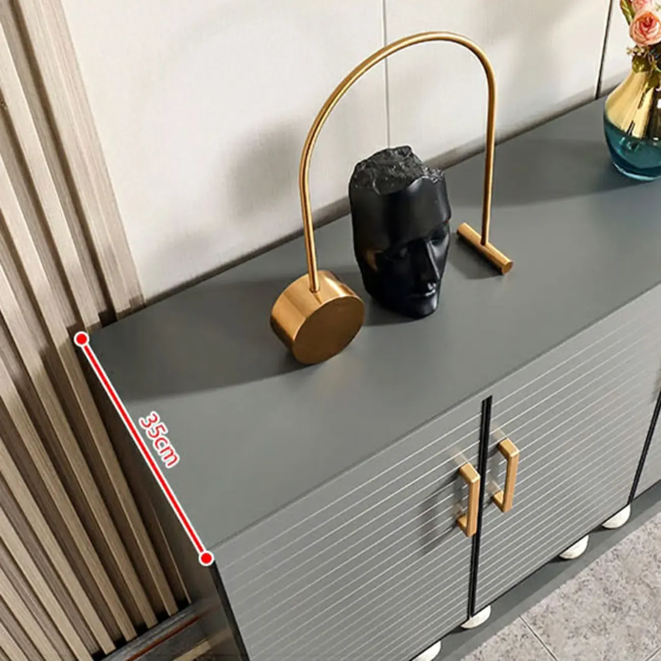 Metal Grey Shoe Cabinet with Open Bottom Shelf