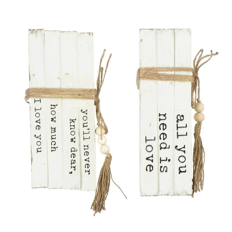 Wood Block Books with Saying and Jute Tie, Set of 2 Styles
