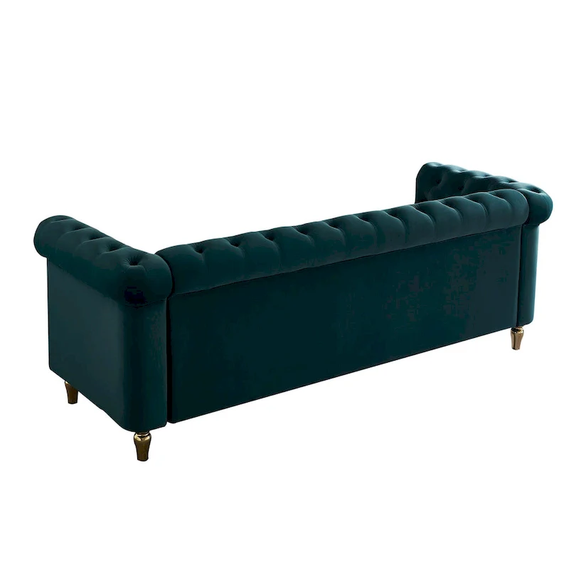 Green / Pink Velvet Chesterfield Sofa with Gold Trim & Button Tufting – 2-Seat