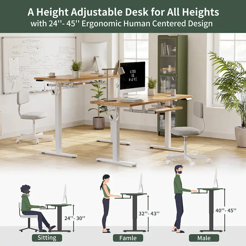 FEZIBO Standing Desk with Keyboard Tray, Electric Height Adjustable Desk, Sit Stand Up Desk, Computer Office Desk