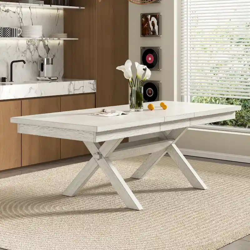 VECELO 90 Inch Modern Solid Wood Rectangular Extendable Dining Table