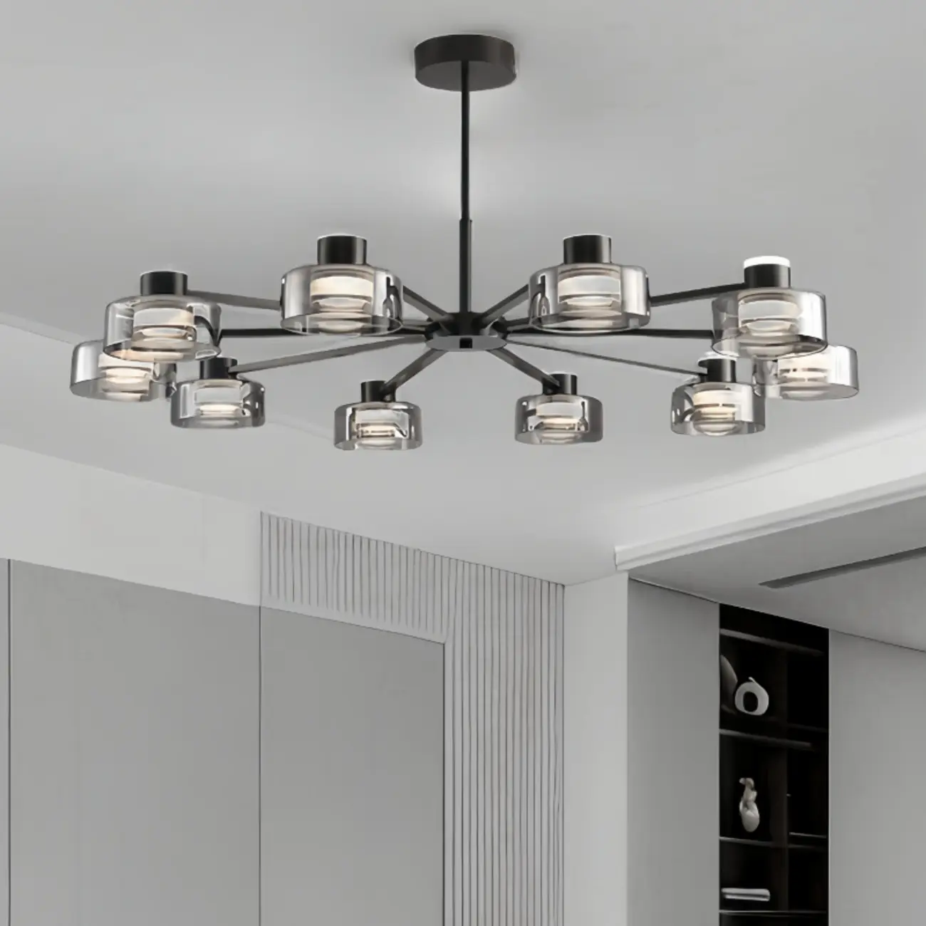Modern Black Circle Round Glass LED Chandelier
