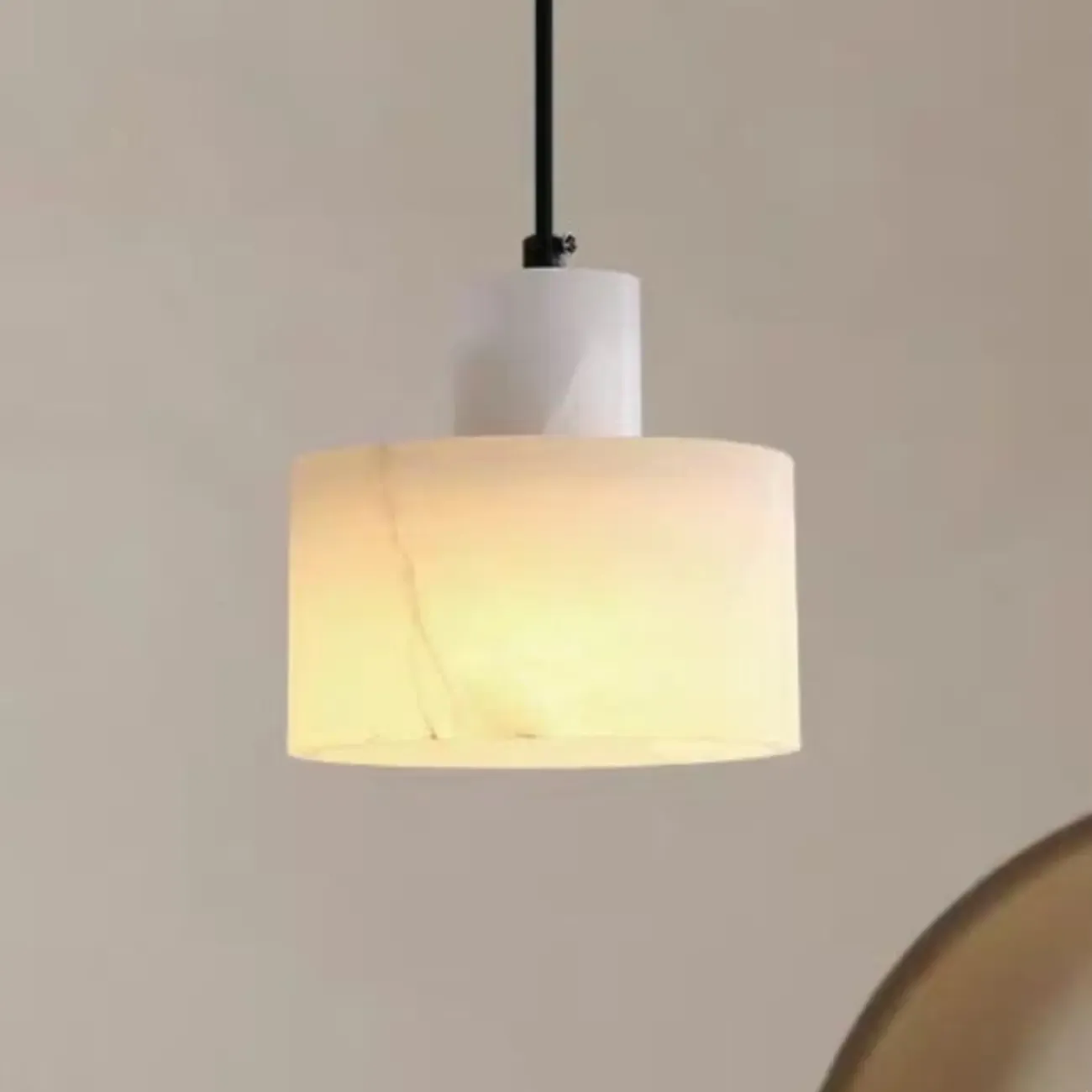 Black Stone Cylinder Hanging Pendant Light Fixture