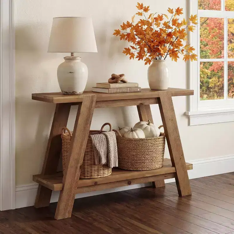 Lantine 43.3 Solid Wood Entryway Table, 2-Tier Farmhouse Console Table with Storage, Narrow Sofa Table Behind Couch for Hallway, Foyer