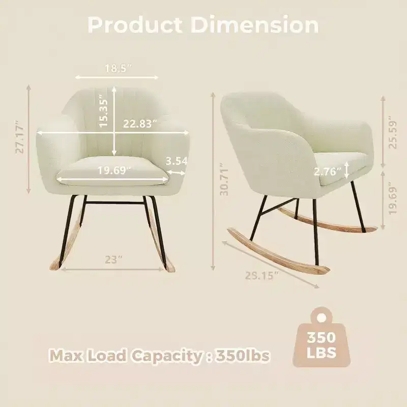 Upholstered Glider Rocking Chair with Backrest, Stylish Rocker with Padded Seat Rubber Wood Legs, Stylish Accent Armchair for Home Office