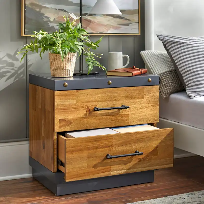 Brown/Charcoal Grey 5-Drawer Chest & 2-Drawer Nightstand Set (2-Person Assembly)