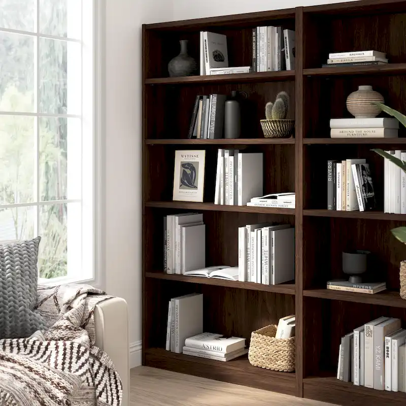 Tall 5-Shelf Bookcase with 3 Adjustable Shelves, 72