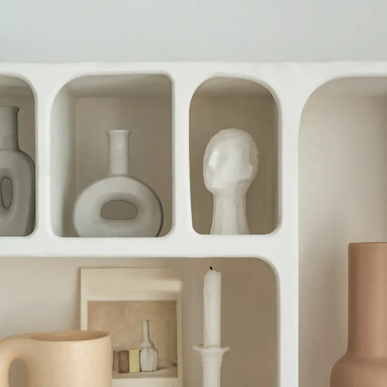 Elegant White Wall-Mounted Wooden Open Display Stand