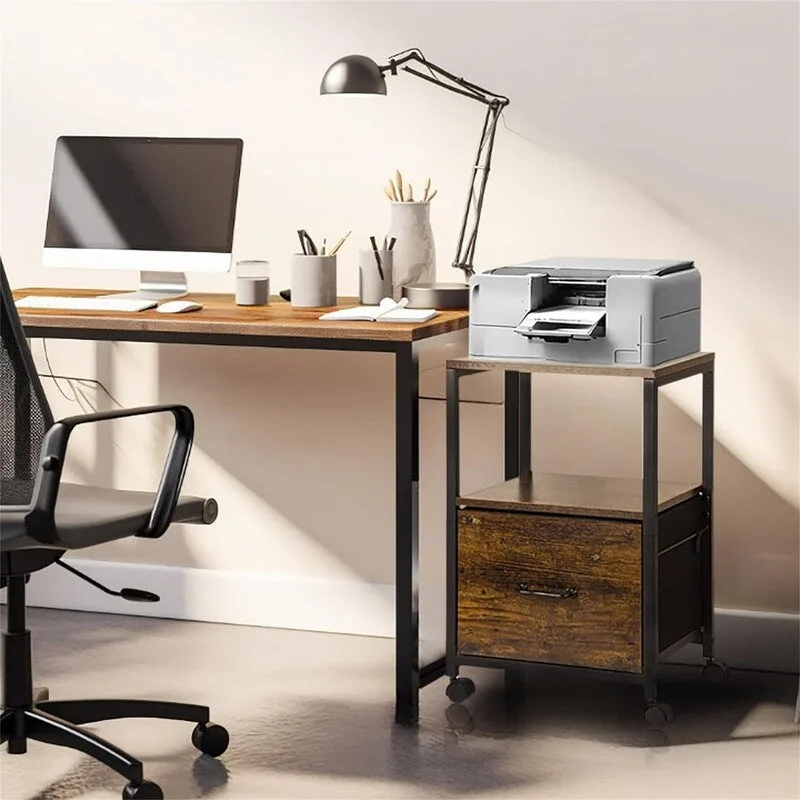 2 Tier Metal Mobile Under Desk Home Printer Stand - 11.81 D x 15.75 W x 25.6 H
