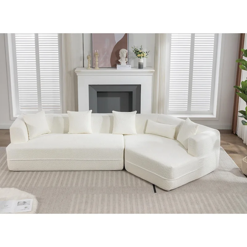 Creamy White Boucle Modular Sleeper Sectional Sofa