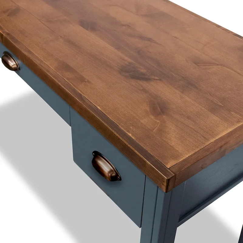 Nantucket 53 inch Writing Desk, No Assembly Required, Blue Denim and Whiskey Finish