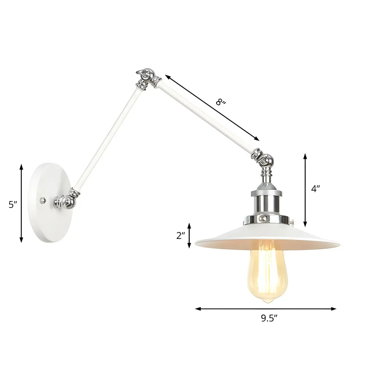 White Metal Adjustable Swing Arm Wall Light with Different Shade
