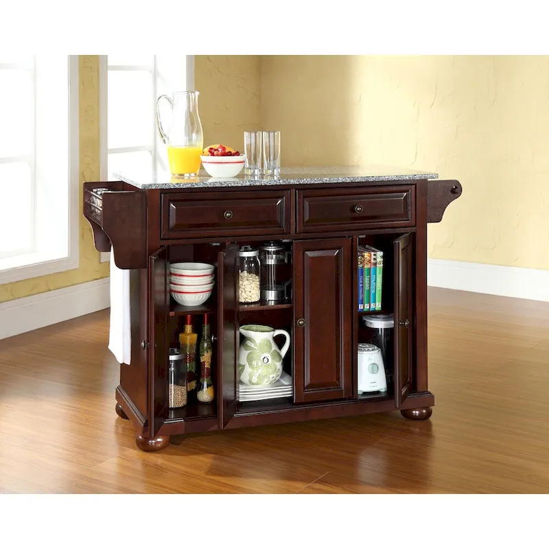 Alexandria Solid Granite Top Kitchen Island in Vintage Mahogany Finish - 18d x 51.5w x 34h