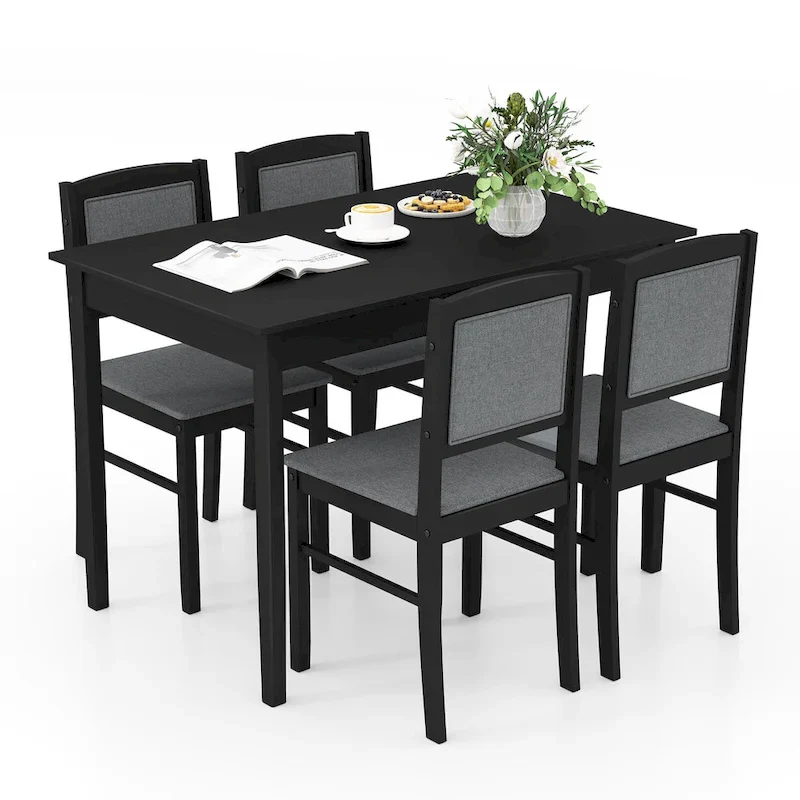 Grey/Beige 5-Piece Dining Table Set for 4, PVC Upholstered Chairs