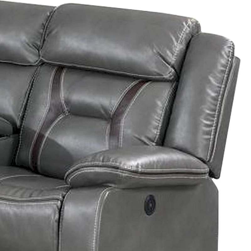 Lof Power Reclining Sectional Sofa Set, USB Port, Gray Gel Faux Leather