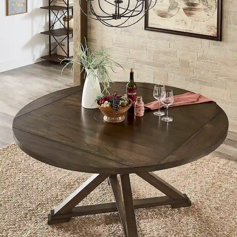 Sylvestra Espresso Convertible Dining Table with Lazy Susan
