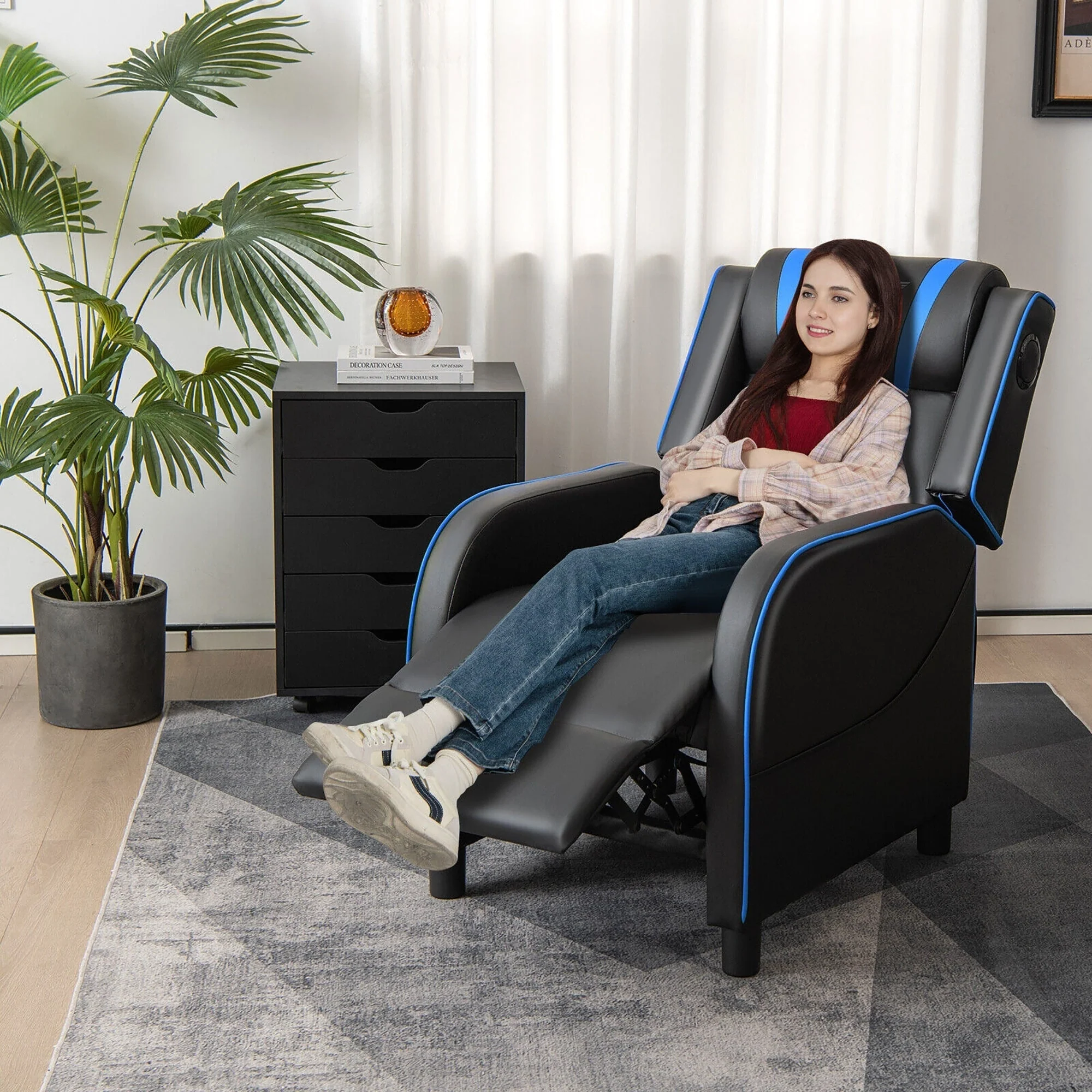Gymax Massage Gaming Recliner Chair PU Leather Single Recliner Sofa