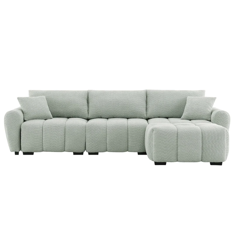 100 L-Shaped Sofa Boucle Fabric Couch with Movable Ottoman
