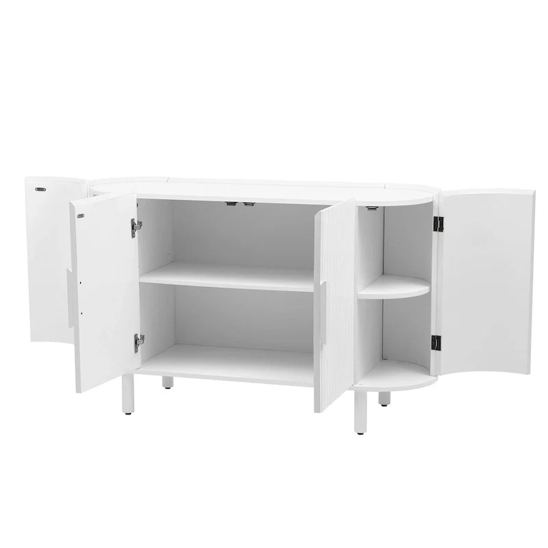 White Curved Sideboard with Adjustable Shelves