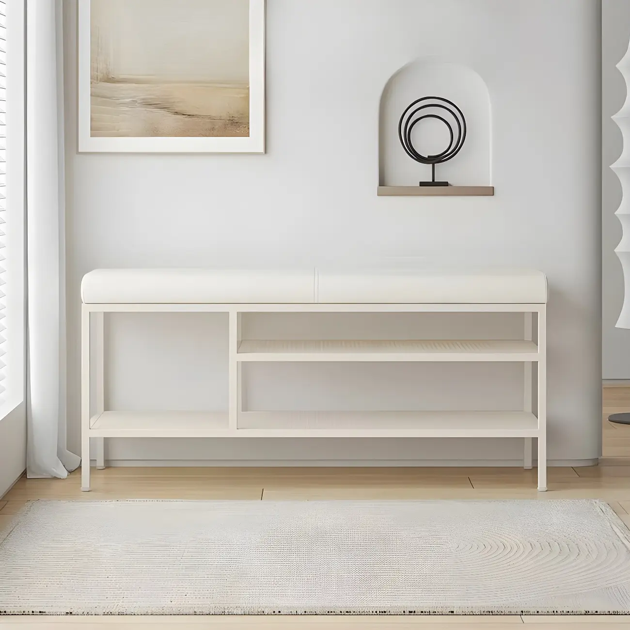 Elegant Oval Metal Cushioned Shoe Rack Bench