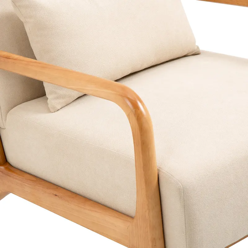 Mid-Century Modern Fabric Upholstered Wood Arm Chair