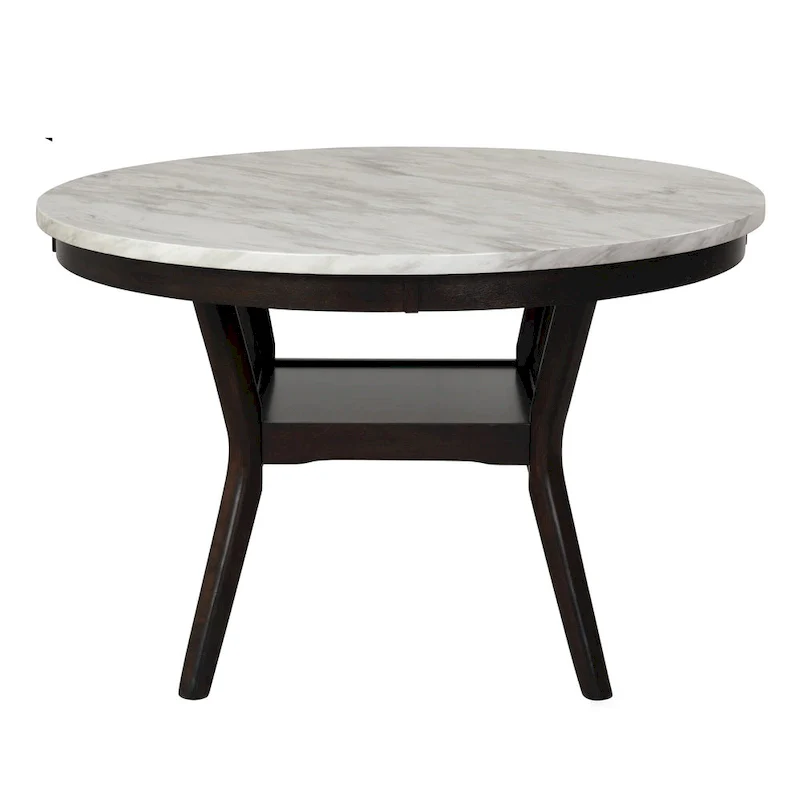 47 Inch Round Dining Table with Faux Marble Top, White and Brown