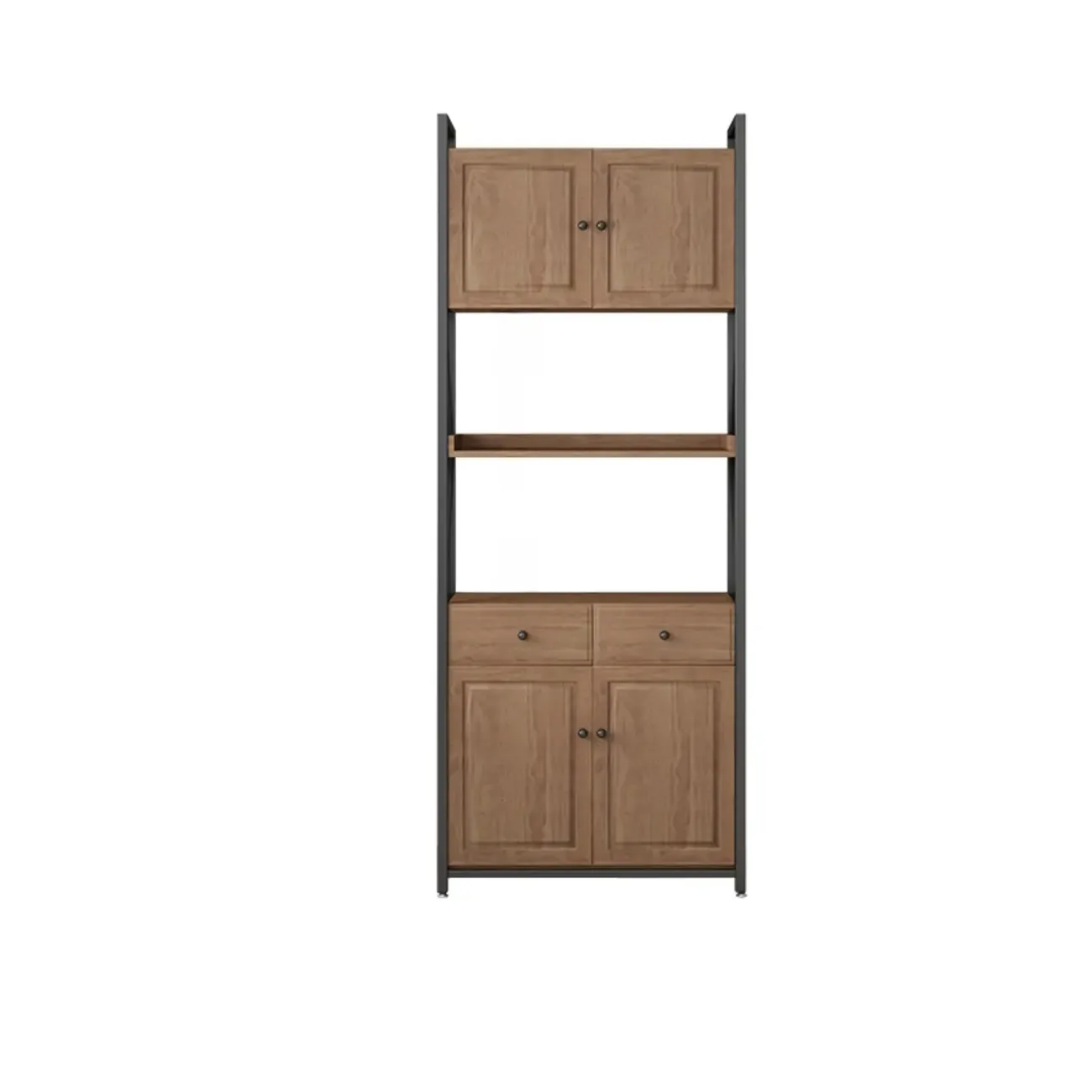 Rustic Brown Metal 6-shelf Open Bookcase with Cabinet