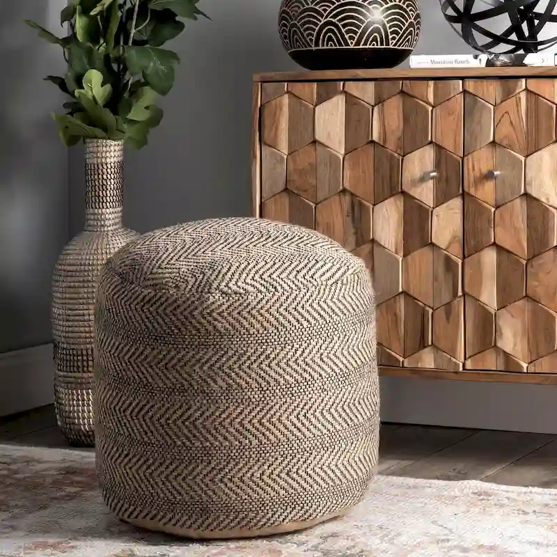 Chevron Braided Jute Ottoman Pouf