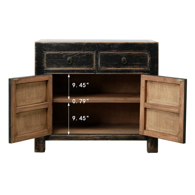 Two Drawers Cabient Distressed Black 39x18x35H