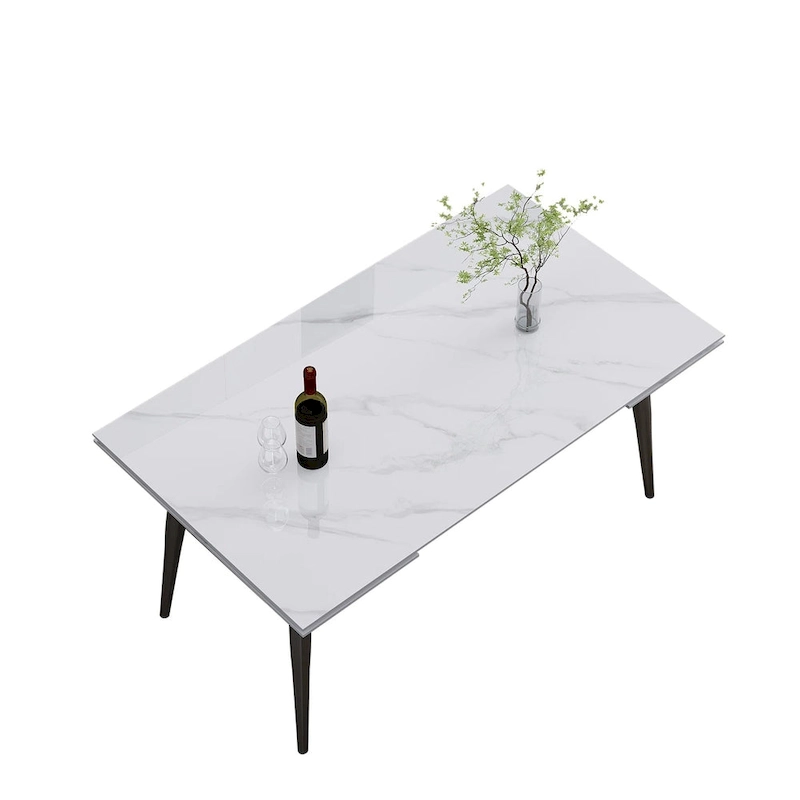 7 - Piece Extendable Sintered Stone Dining Table Dining Set With 6 Fabric Chairs