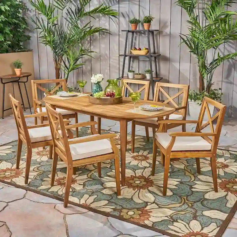 Pines Outdoor 7 Piece Acacia Wood Dining Set by Christopher Knight Home