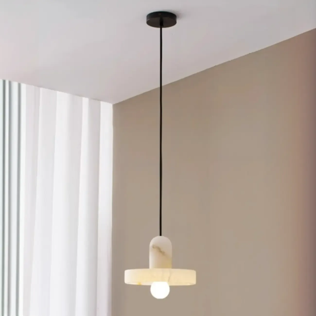 White Stone Geometric Rope Pendant Light Fixture