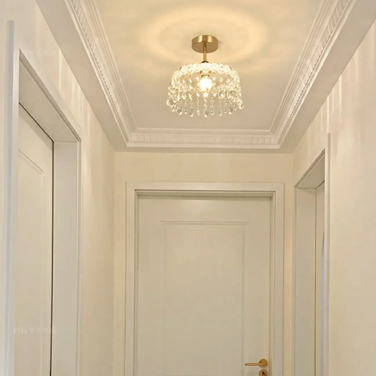 Mini 1 Light Gold Crystal Chandelier Semi Flush Ceiling Light