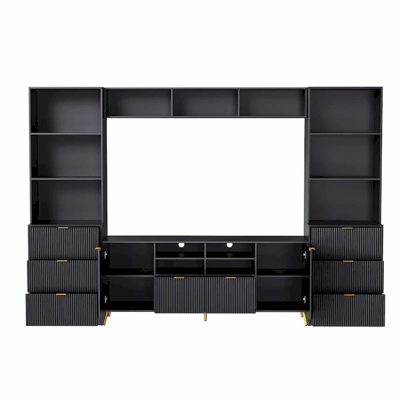 4-Piece Entertainment Wall Unit with 13 Shelves, 8 Drawers, and 2 Cabinets
