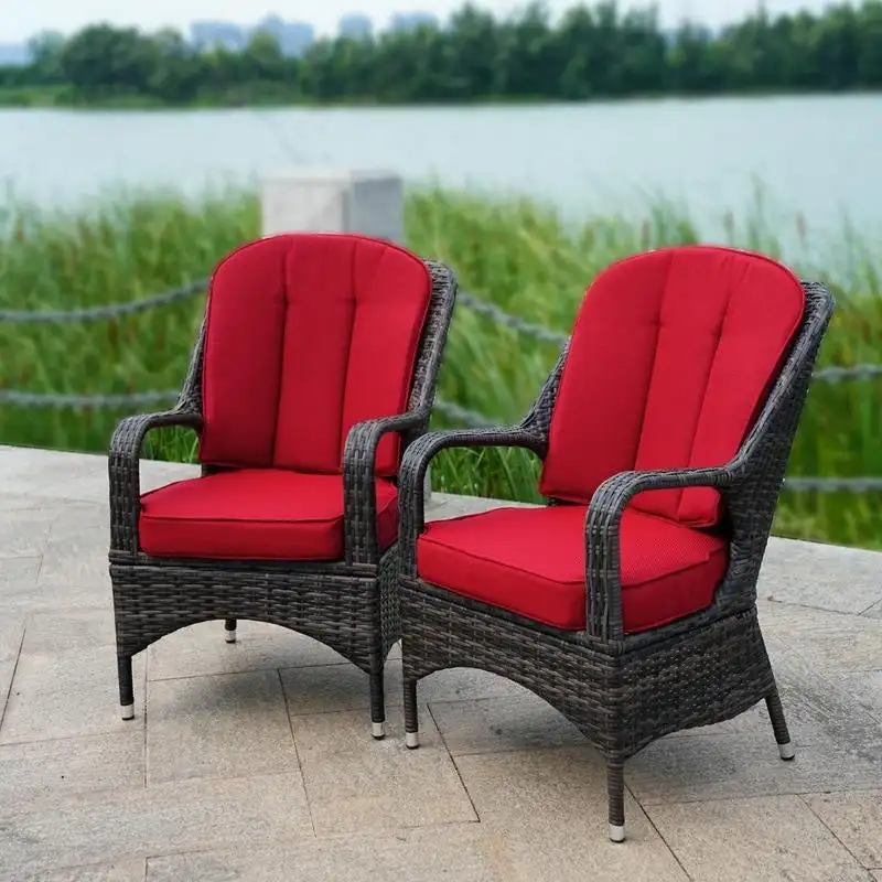 2-Piece Patio Brown Wicker Arm Chair with Cushion