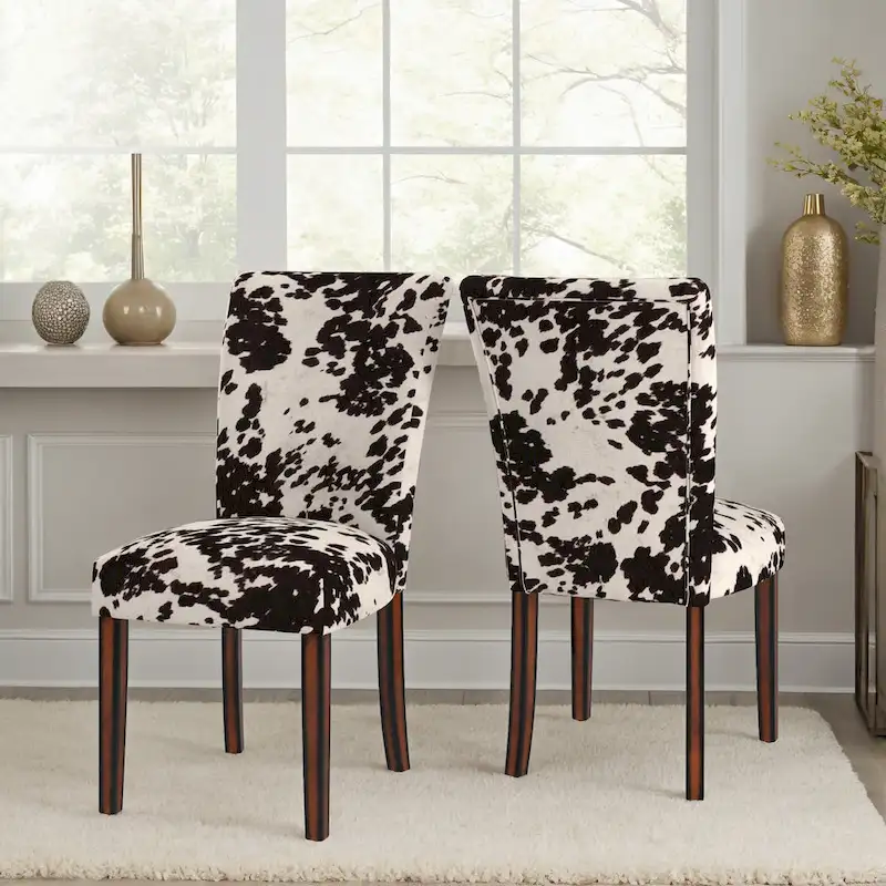 Cowhide Print Dining Chair with Dark Cherry Legs