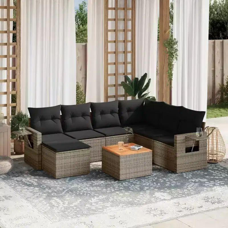 vidaXL 8 Piece Patio Sofa Set with Cushions Gray Poly Rattan